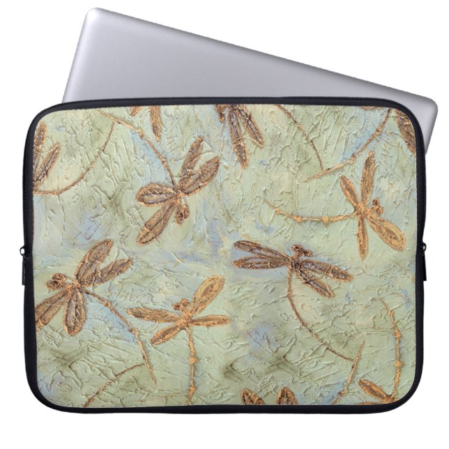 Dragonfly Dance Gold Laptop Sleeve (Voorkant)