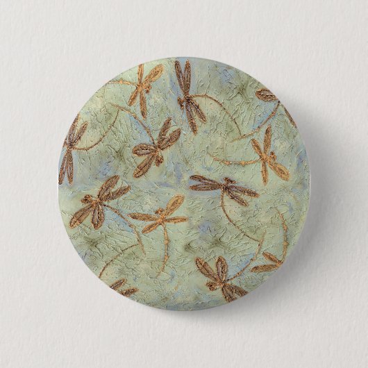 Dragonfly Dance Gold Ronde Button 5,7 Cm (Voorkant)
