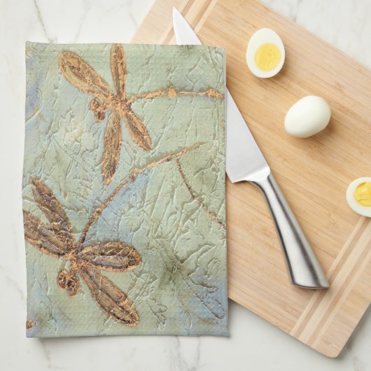 Dragonfly Dance Gold Theedoek (Quarter Fold)