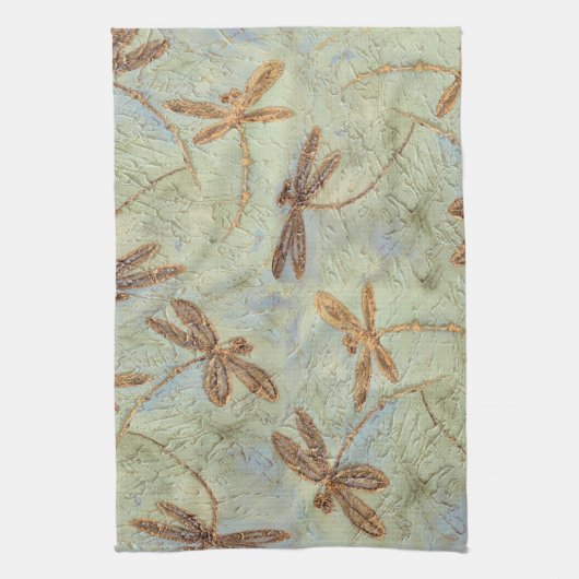 Dragonfly Dance Gold Theedoek (Verticaal)