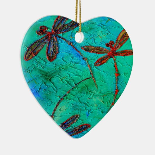 Dragonfly Dance Heart kerstversiering Aangepast Keramisch Ornament (Rechts)