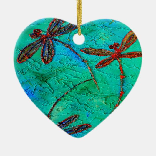 Dragonfly Dance Heart kerstversiering Aangepast Keramisch Ornament (Voorkant)