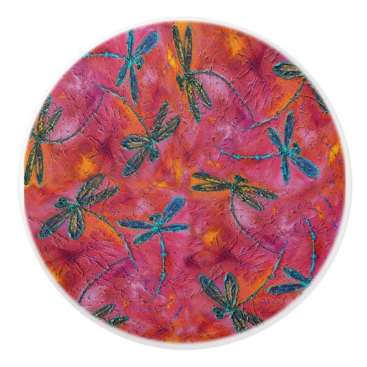 Dragonfly Dance Hot Fuchsia Keramische Knop (Voorkant)