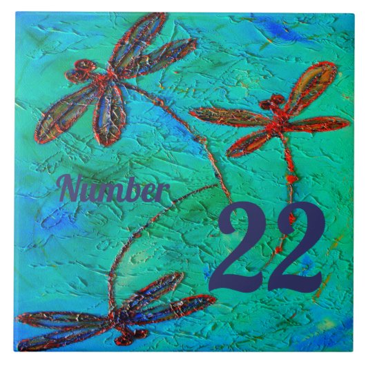 Dragonfly Dance House Number Tile Tegeltje (Voorkant)