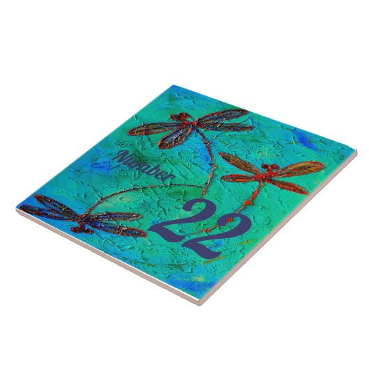 Dragonfly Dance House Number Tile Tegeltje (Zijkant)