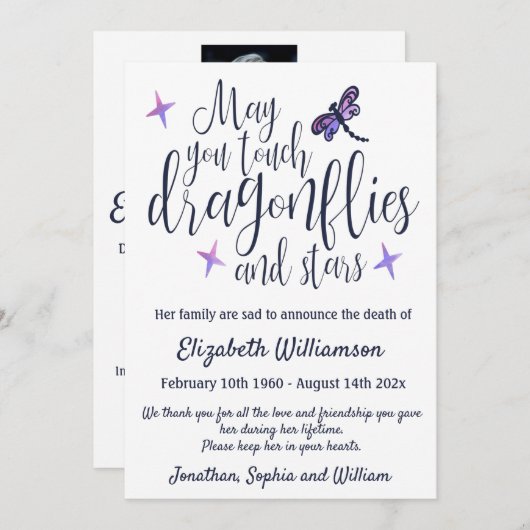 Dragonfly Death Announcement Funeral Arrangement Aankondiging (Voorkant / Achterkant)