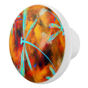 Dragonfly Desert Rood & Sinaasappel Flit Keramische Knop