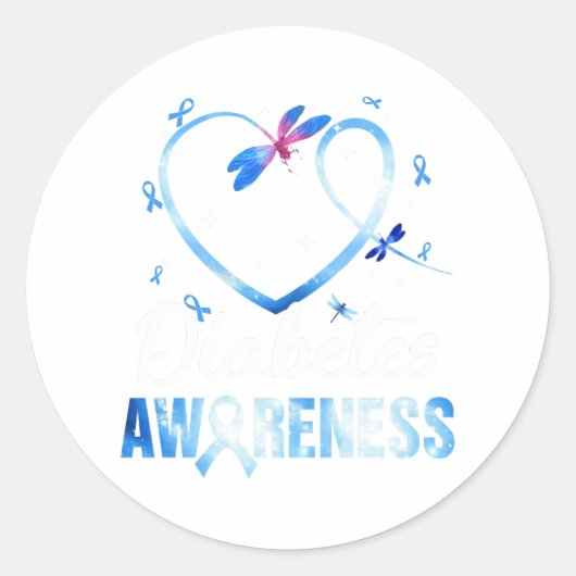 Dragonfly Diabetes Awareness Ronde Sticker (Voorkant)