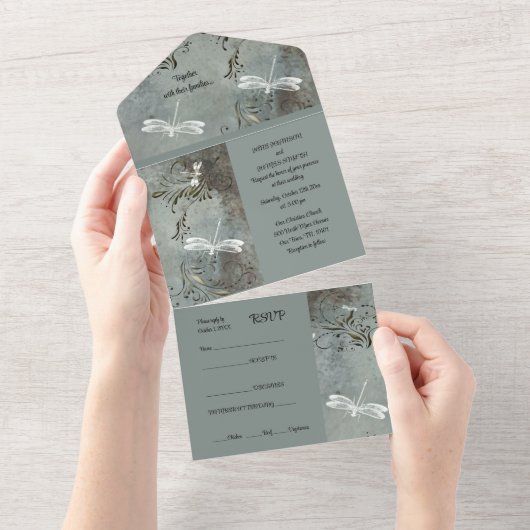 Dragonfly Dreams Alles in een bruiloft uitnodiging (Afscheurbaar)
