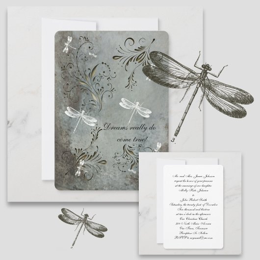 Dragonfly Dreams Wedding Invitation Kaart