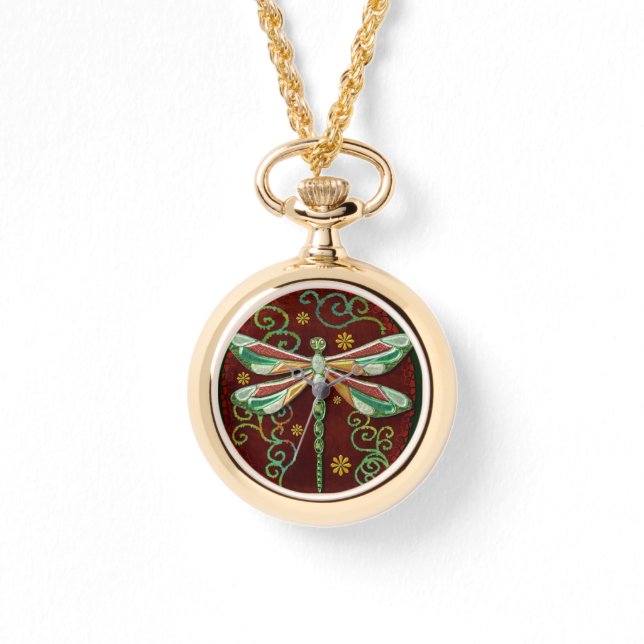 Dragonfly Elegant Jeweled 2 Folk Art Horloge (Voorkant)