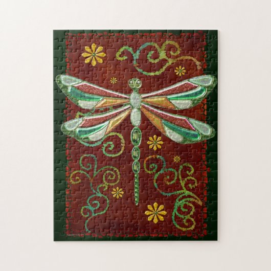 Dragonfly Elegant Jeweled 2 Folk Art Legpuzzel (Verticaal)