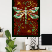 Dragonfly Elegant Jeweled 2 Folk Art Poster (Thuiskantoor)