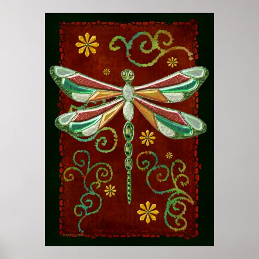 Dragonfly Elegant Jeweled 2 Folk Art Poster (Voorkant)