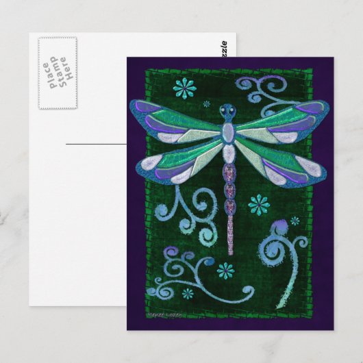 Dragonfly Elegant Jeweled Folk Art Briefkaart (Voorkant / Achterkant)