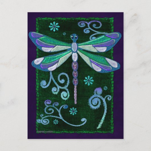 Dragonfly Elegant Jeweled Folk Art Briefkaart (Voorkant)