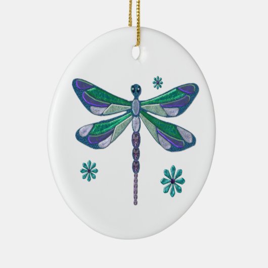 Dragonfly Elegant Jeweled Folk Art Keramisch Ornament (Rechts)