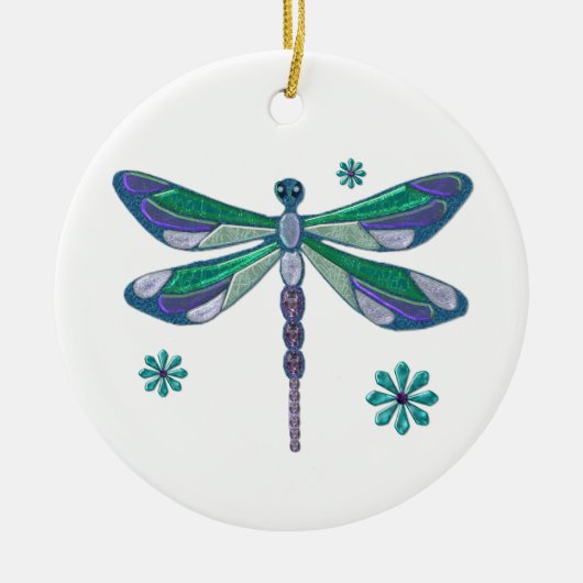 Dragonfly Elegant Jeweled Folk Art Keramisch Ornament (Voorkant)