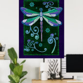 Dragonfly Elegant Jeweled Folk Art Poster (Thuiskantoor)