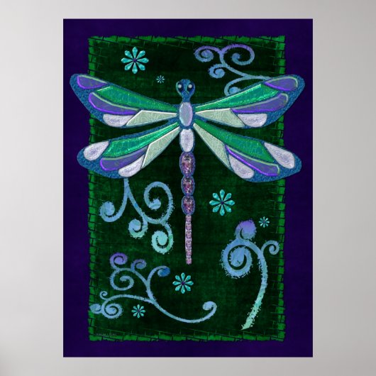 Dragonfly Elegant Jeweled Folk Art Poster (Voorkant)