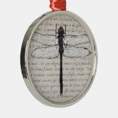 dragonfly en Antiek tekstcollage Metalen Ornament (Rechts)