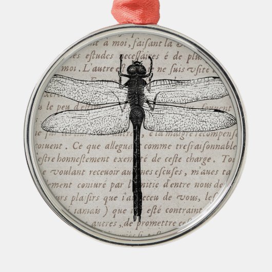 dragonfly en Antiek tekstcollage Metalen Ornament (Voorkant)
