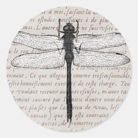  dragonfly en Antiek tekstcollage Ronde Sticker (Voorkant)