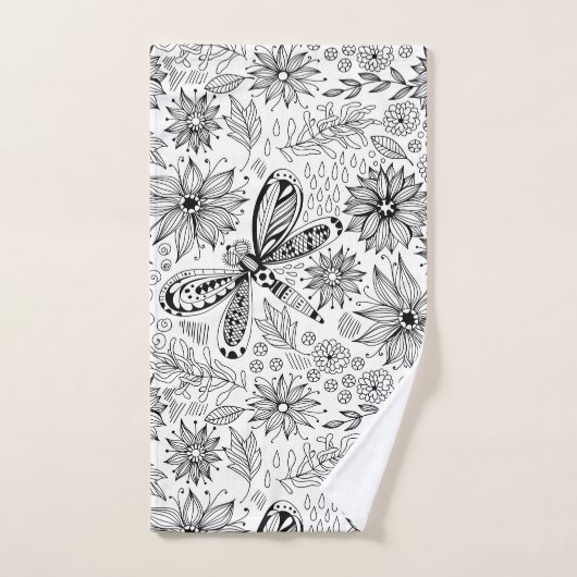 Dragonfly en bloemen bad handdoek (Handdoek)