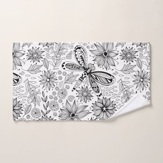 Dragonfly en bloemen bad handdoek (Handdoek)
