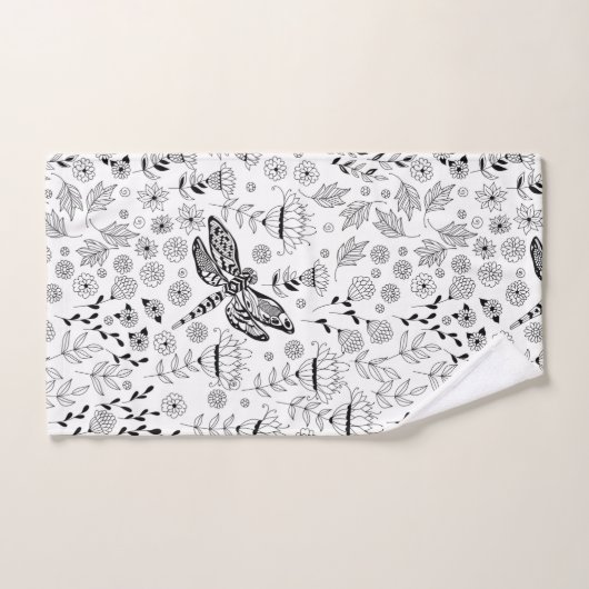 Dragonfly en bloemen bad handdoek (Handdoek)
