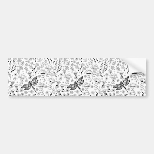 Dragonfly en bloemen bumpersticker (Voorkant)