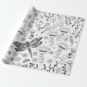 Dragonfly en bloemen cadeaupapier (Uitgerold)