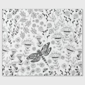 Dragonfly en bloemen cadeaupapier (Vlak)