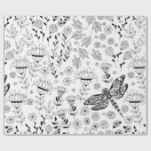 Dragonfly en bloemen cadeaupapier (Vlak)