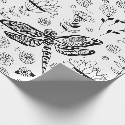 Dragonfly en bloemen cadeaupapier (Hoek)