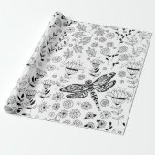 Dragonfly en bloemen cadeaupapier (Uitgerold)