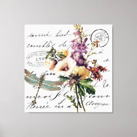 Dragonfly en bloemen canvas afdruk (Voorkant)
