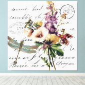 Dragonfly en bloemen canvas afdruk (Insitu (Houten vloer))