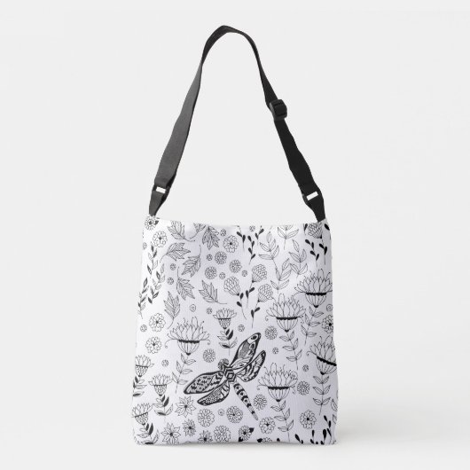 Dragonfly en bloemen crossbody tas (Achterkant)