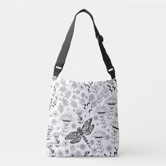 Dragonfly en bloemen crossbody tas (Voorkant)