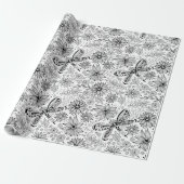 Dragonfly en bloemen die papier verpakken (Uitgerold)