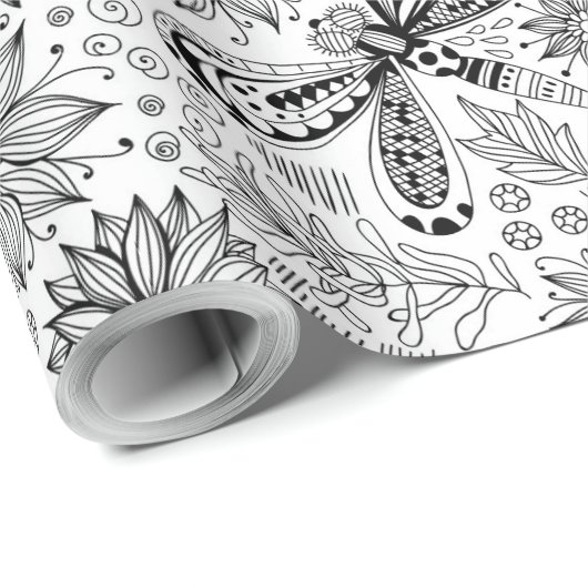 Dragonfly en bloemen die papier verpakken (Rol Hoek)