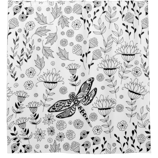 Dragonfly en bloemen douchegordijn (Voorkant)