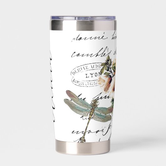 Dragonfly en bloemen gepersonaliseerd geïsoleerde drinkbeker (Achterkant)