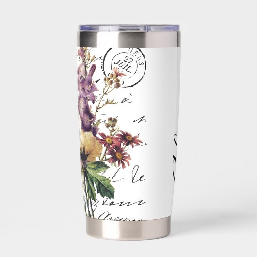 Dragonfly en bloemen gepersonaliseerd geïsoleerde drinkbeker (Voorkant)