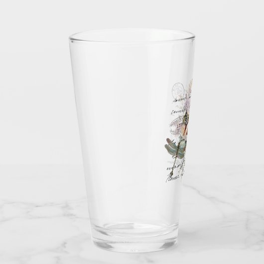 Dragonfly en bloemen glas (Rechts)