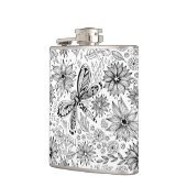 Dragonfly en bloemen heupfles (Links)