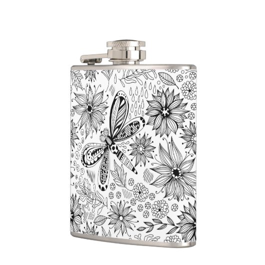 Dragonfly en bloemen heupfles (Links)