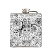 Dragonfly en bloemen heupfles (Achterkant)