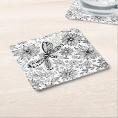 Dragonfly en bloemen kartonnen onderzetters (Schuin)